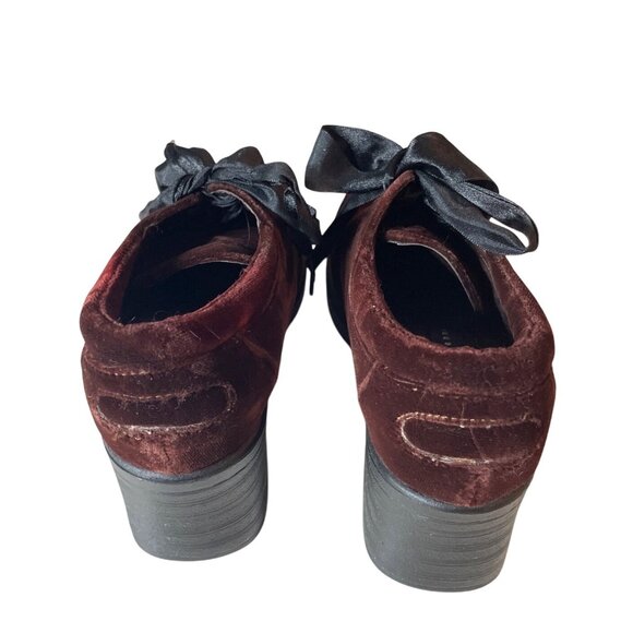 Vtg Y2K Ellemenno Burgundy Velvet Lace-Up Chunky Heel Shoes Women's Size 7 Goth - Picture 3 of 9